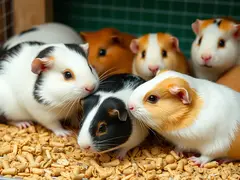 The small guinea pigs interact and play in a comfortable environment.