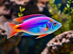 The vibrant freshwater tiger fish in its natural habitat in the aquarium.