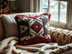 Cozy throw pillows for home decoration made from old sweaters.