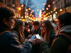 Cenas do dia a dia envolvendo interação em redes sociais e atividades de check-in.