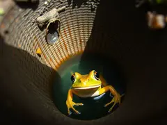 O sapo do fundo do poço simboliza uma visão estreita e a reflexão sobre as diferenças culturais.